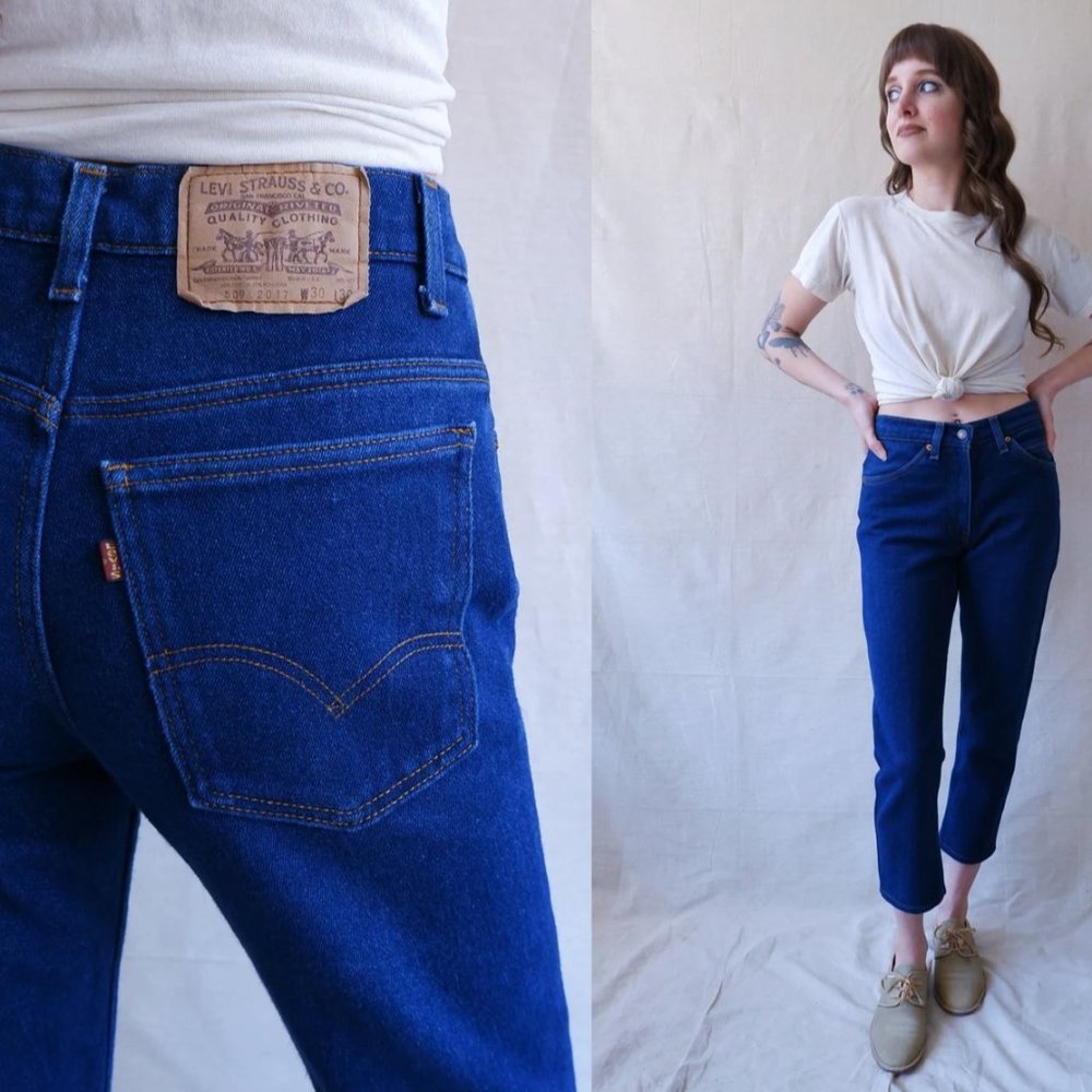Vintage 80s Levi 509 Stretch Denim, Dark Wash, High-Waisted Straight Leg Jeans